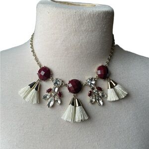 Ann Taylor Factory Red Cream Tassel Statement Necklace Adjustable Length NWT